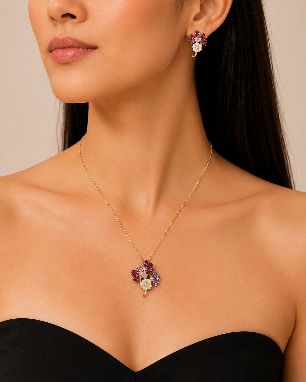 Ruby Blossom Pearl Set