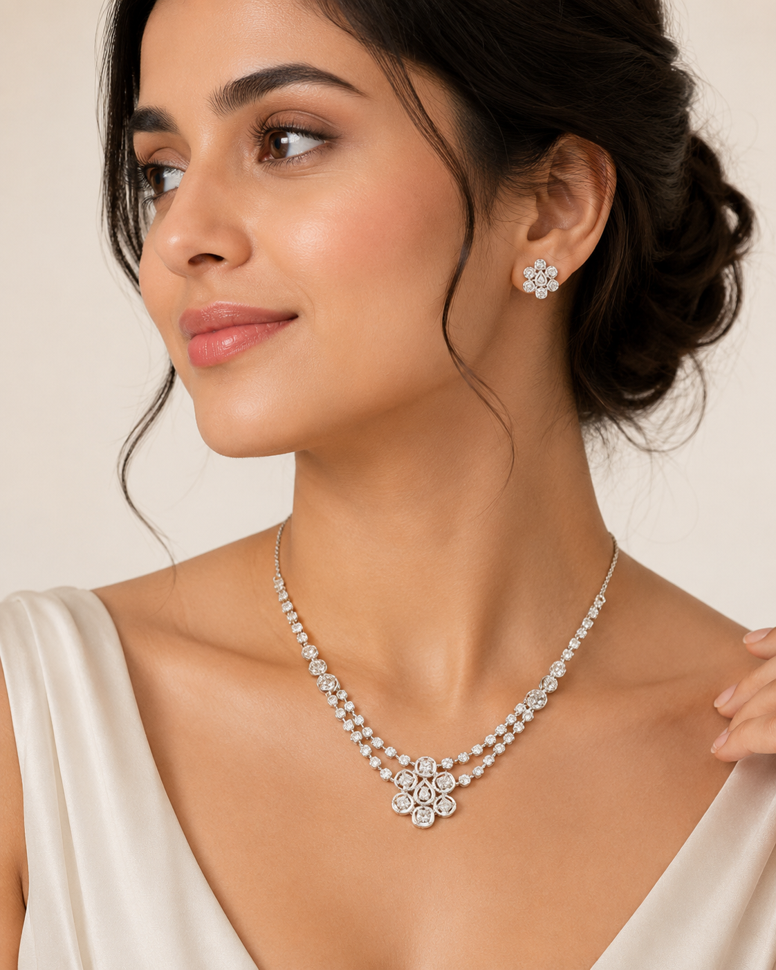 Diamond Petal Necklace Set